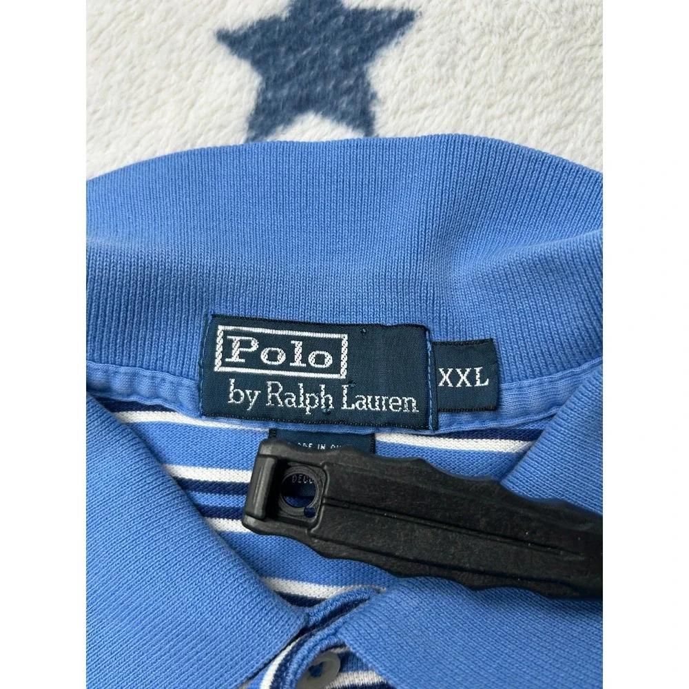 Polo Ralph Lauren Polo Shirt Mens XXL Blue Striped Pony Logo Short Sleeve